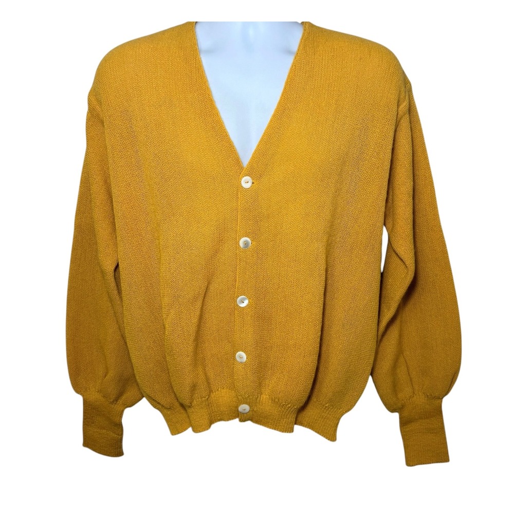 Vintage Parker of Vienna Alpaca Wool Cardigan Sweater Mustard Yellow Austria 44